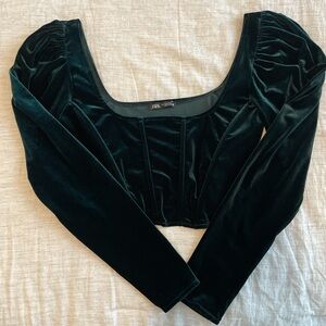 Zara gorgeous emerald green corset long sleeved top